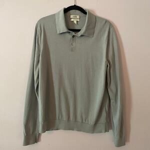 COS Gray Slim Fit 100% Wool Soft Long Sleeve Polo Sweater Henley Men size Large